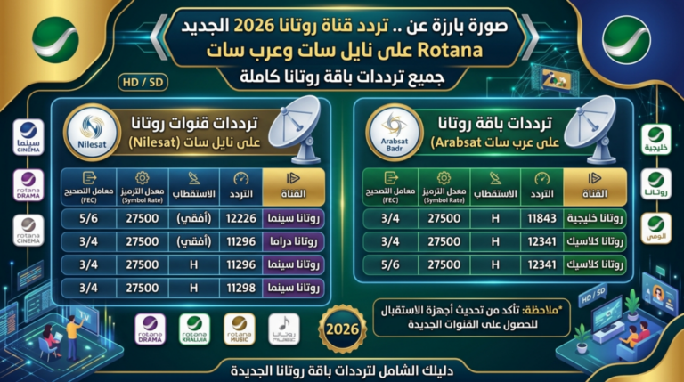 اكتشف كيفية الوصول إلى ترددات باقة روتانا لعام 2026 على نايل سات وعرب سات بسهولة ويسر