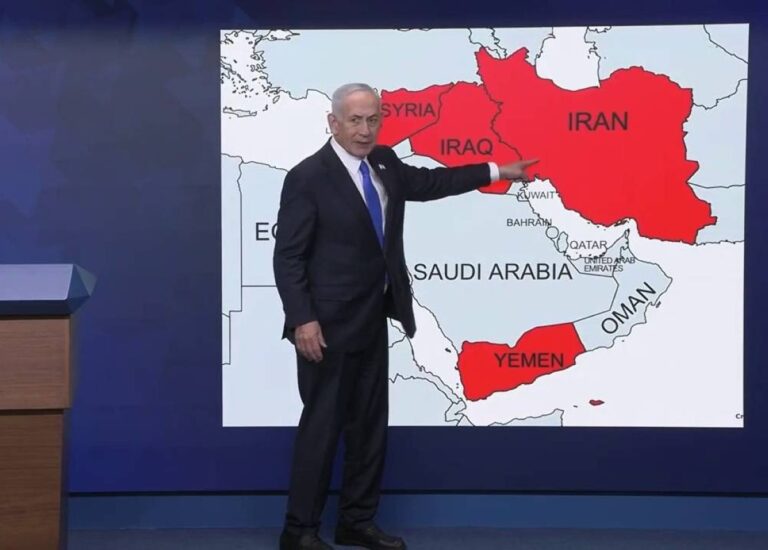 نتنياهو يرسم تهديدات إسرائيل في خريطة الشرق الأوسط باللون الأحمر، اكتشف من هم