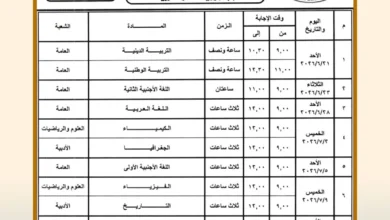 جدول امتحانات الثانوية العامة 2026 كامل